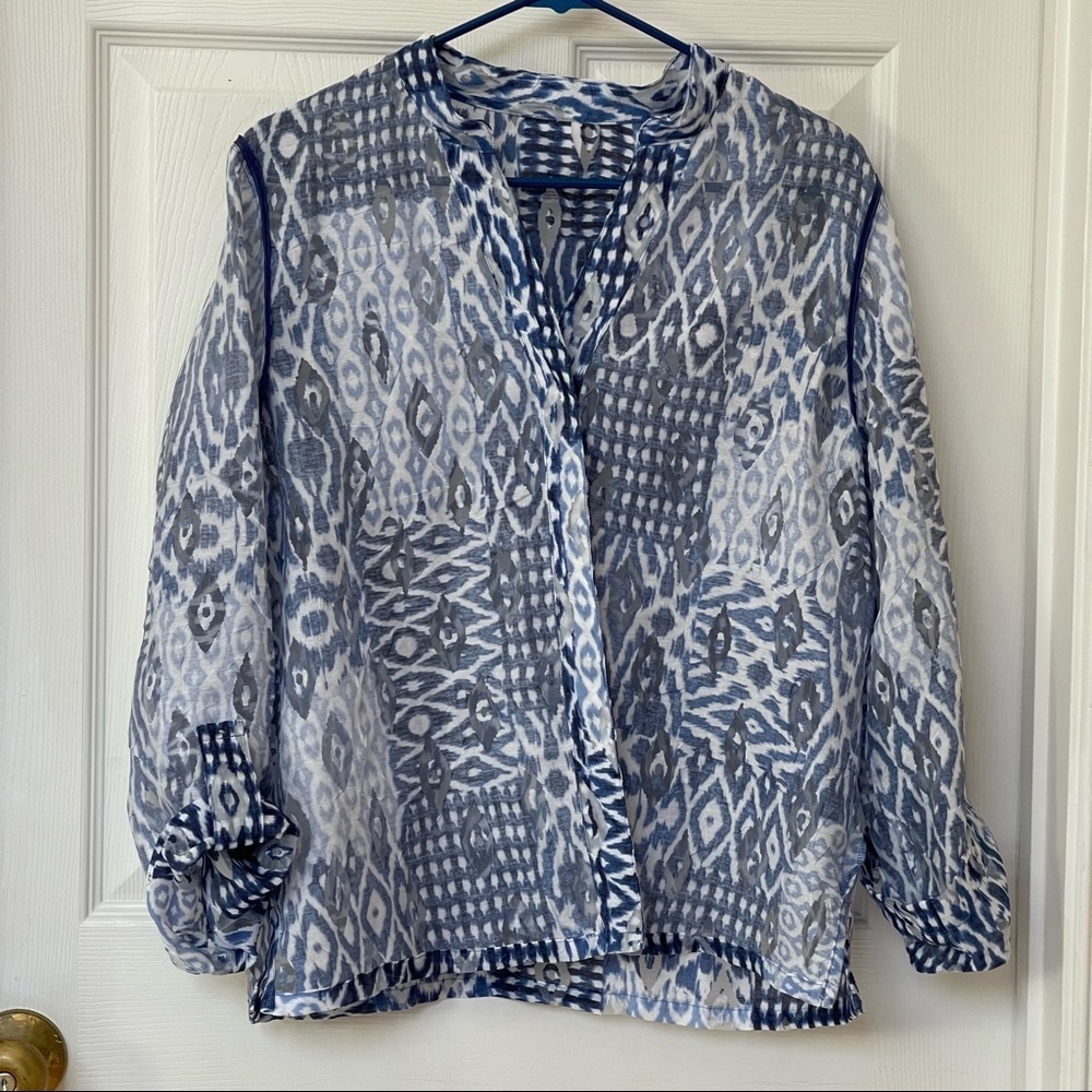 Ruby Rd. Favorites Women’s Geometric Button Down Sheer  Shirt size 8 - Picture 4 of 9